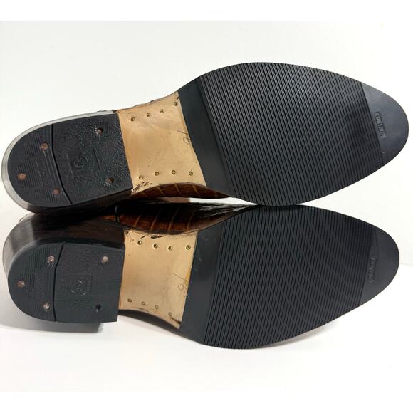 Men’s Custom Made Western Cowboy Boots Croc Embossed Leather Brown US 9.5 New - Picture 9 of 13